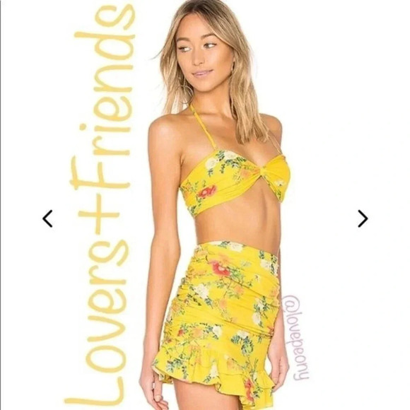 NEW Lovers + Friends BROOK Bralette Yellow Floral - Picture 1 of 14